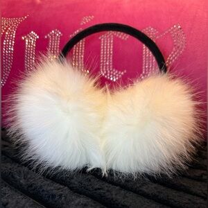 White Faux Fur Pom Earmuffs - Women's Winter Accessory